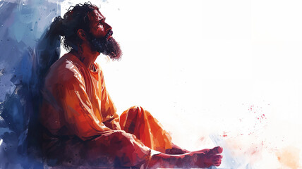 Artistic digital painting of biblical Paul in contemplation, wearing a robe.