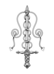 Rising Sword in Ropes Morale Symbol Tattoo