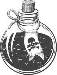 Medieval Poison Bottle Drawn in Engraving Style