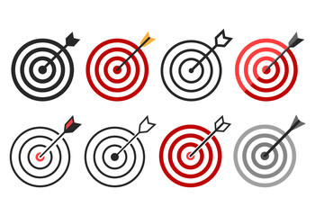 Target with Arrow Icon Template Design for Competition Winning Goal Achievement Set