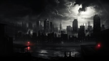 Fototapeta na wymiar Gloomy Landscape of Sin City. Generative Ai