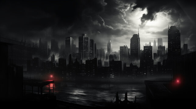 Fototapeta Gloomy Landscape of Sin City. Generative Ai