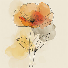 abstract orange red flowers, minimalistic lines earth tones