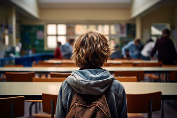 Happy school children in dinner place highschool canteen lunch break Generative AI picture