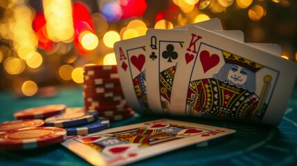 Fototapeta premium Several poker cards on the table 8k ultra details realistic photography.