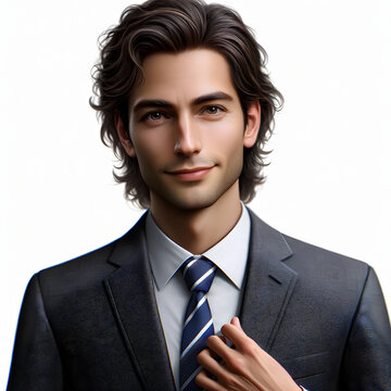 Jeune homme d’affaires élégant en costume cravate, isolé 