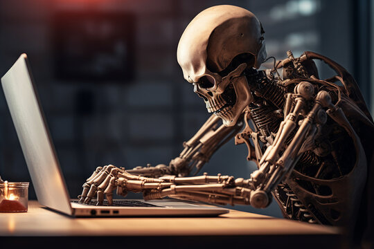 Hard working person in modern interior office programming writing web java script code AI technology generation
