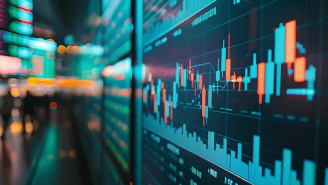 stock data monitor analyzing data stock market in monitoring room on the data presented in the chart, forex trading graph, stock exchange trading online, financial investment