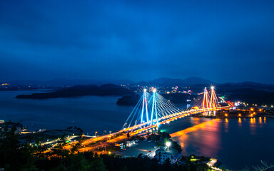 Landscape night view of Bridge in Jindo, South Korea. 