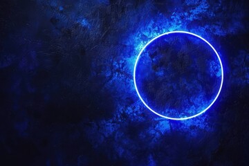 Glowing blue light ring black background grainy gradient noise texture poster banner backdrop abstract design