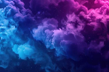 Foto op Canvas Neon blue and purple multicolored smoke puff cloud design elements on a dark background © Ольга Лукьяненко