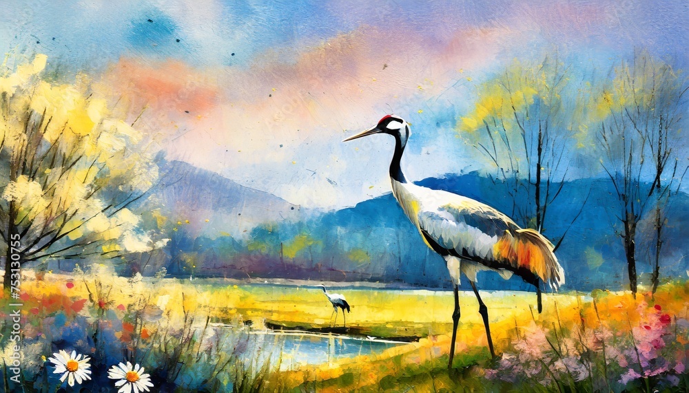 Canvas Prints heron in the field