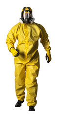 Person in yellow hazmat suit with respirator - 753131502