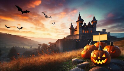 halloween card with pumpkin - obrazy, fototapety, plakaty