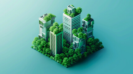 isometric sustainable ecocity building concept with trees concept