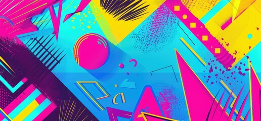 Abstract colorful geometric and futuristic 80s memphis poster.