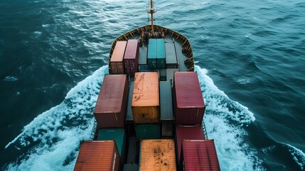 Ship Logistics, Maritime Conveyance, Container cargo freight ship, Boat on the sea - obrazy, fototapety, plakaty