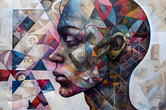Concept of artistic inspiration and creativity. Abstract painting of a human face
