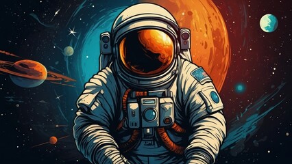 illustration of space, cosmonaut and galaxy for poster
