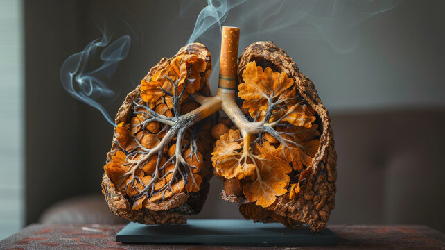 A person's lungs become smoking after many years. The effect of cigarettes on the lungs,generative ai