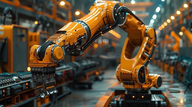 Mechatronic arm with technology concept. Factory automation. Electronics.