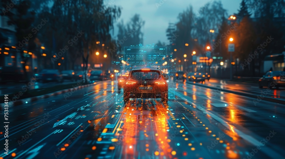 Aufkleber iot, internet of things smart car concepts, head up display (hud). cars use augmented reality to sho