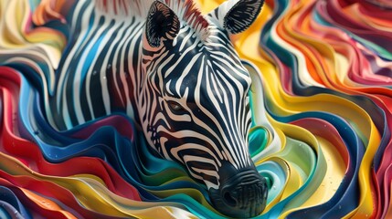 An artistic rendition of a zebra immersed in swirling vibrant colors, showcasing a fusion of wildlife and abstract art.