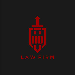 HO initial monogram for law firm with sword and shield logo image