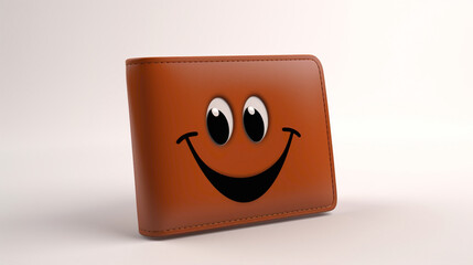 Playful cartoonish wallet with a happy expression, ready to hold your coins and bills with a smile against a pristine white background, promising financial security.