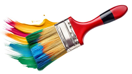 Paint brush with colorful paint isolated on white background. - 753135930