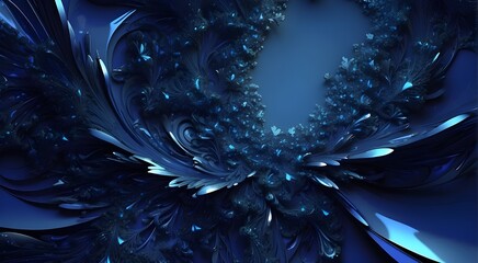 blue abstract snail, blue backdrop Abstract style blue fractal background.an abstract painting in the style of blue, with brilliant layers, intricate depictions of feathers, and dramatic, rich shading