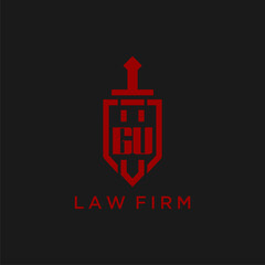 GU initial monogram for law firm with sword and shield logo image