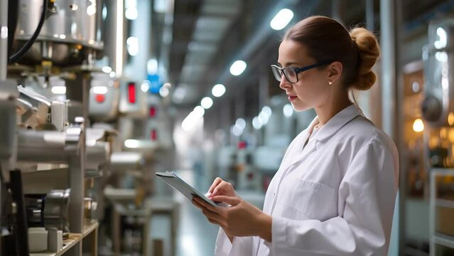 factory inspector wearing  polymer plastic manufacturing, using tablet for quality control and logistic purposes, checking machines and mechanisms, inspector, condition, parameter, industry