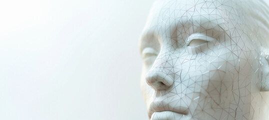 a 3D sculpted face representing digital identity, facial recognition and biometrics, with copy space - obrazy, fototapety, plakaty