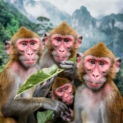 Closeup of Chinese mountain monkeys
