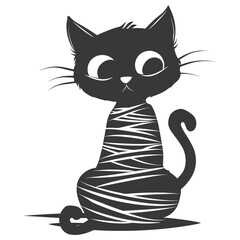 Silhouette cute cat mummy black color only full body