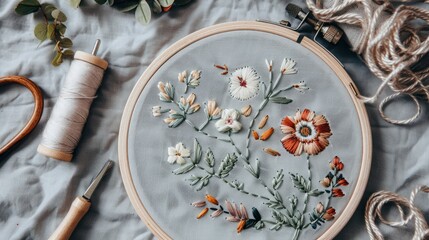Clean and chic embroidery art featuring minimalist botanical and geometric designs for elegant simplicity