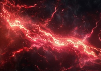 a red glow with red lightning and black background, in the style of fractalpunk, electric  - obrazy, fototapety, plakaty
