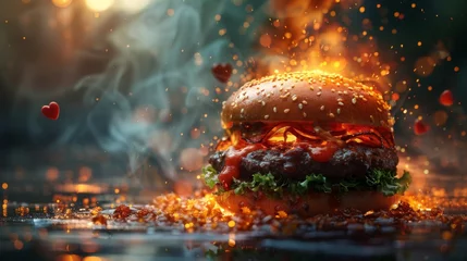 Fotobehang Burger in heart shape with little hearts exploding  © Алексей Василюк