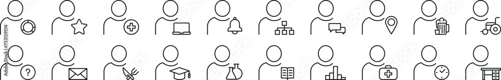 Wall mural bundle of linear symbols of unrecognizable user. editable stroke. linear symbol for web sites, newsp