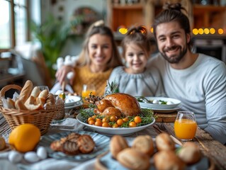 Easter Feast: Table Setting with Food and Family in the Background