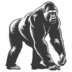 Fototapeta premium Silhouette gorilla animal black color only full body