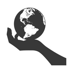Silhouette hand holding earth black color only earth day celebration