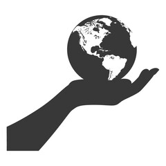 Silhouette hand holding earth black color only earth day celebration