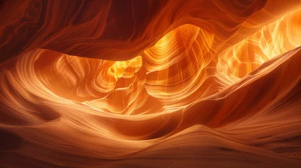 Papier Peint photo Rouge 2 Sunlight filters through the smooth, wave-like sandstone walls of Antelope Canyon, creating a warm, glowing effect..