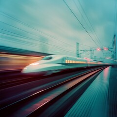 Fototapeta na wymiar Bright light colored dreamy lighting daytime bullet train modern sleek commercial photography.