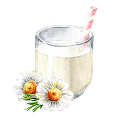 Glass of milk. Hand  drawn watercolor illustration isolated on white background