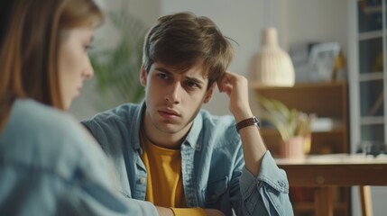 Obraz premium Depression and mental illness. man disappoint, sad after receive bad news. Stressed boy confused with unhappy problem, arguing with girlfriend, cry and worry about unexpected work, down economy.