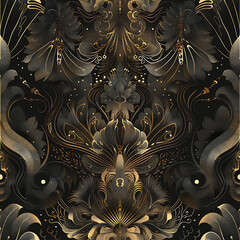 Ethereal Gold and Silver Seamless background, Dark High Fantasy