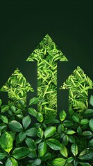 Illustration of upward-pointing arrows made of lush green grass, symbolizing eco-friendly progress. AI generated illustration